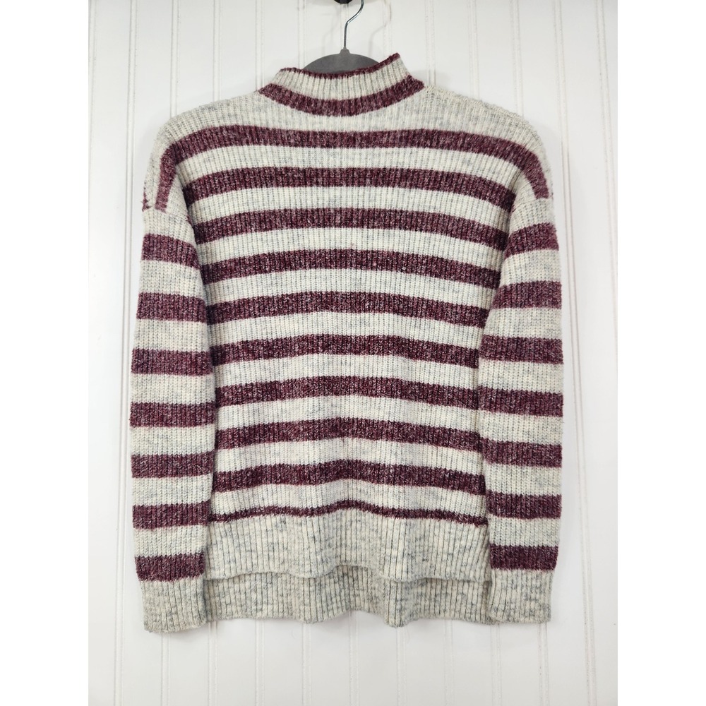 American Eagle Womens Striped Mock Neck Sweater Burgundy Cream Size S Y2K‎ 90s